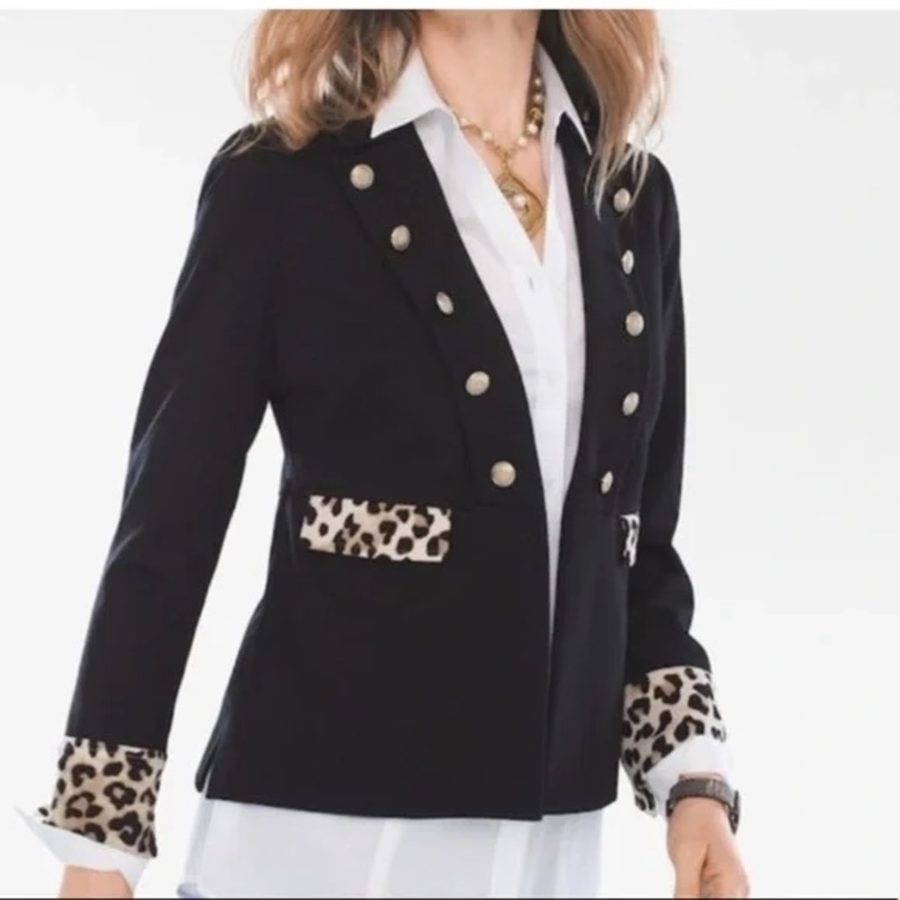 Chico's Animal Print Trimmed Blazer Jacket Size 2, NWT